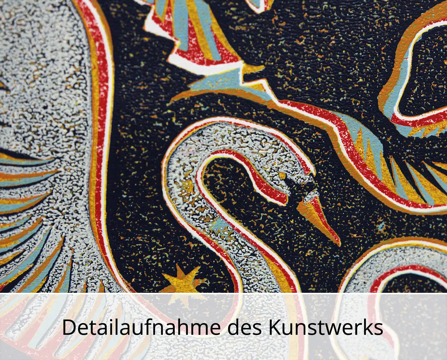 F.O. Haake: "Drei Schwäne, Nr. 15/22", originale Grafik/serielles Unikat, mehrfarbiger Linoldruck