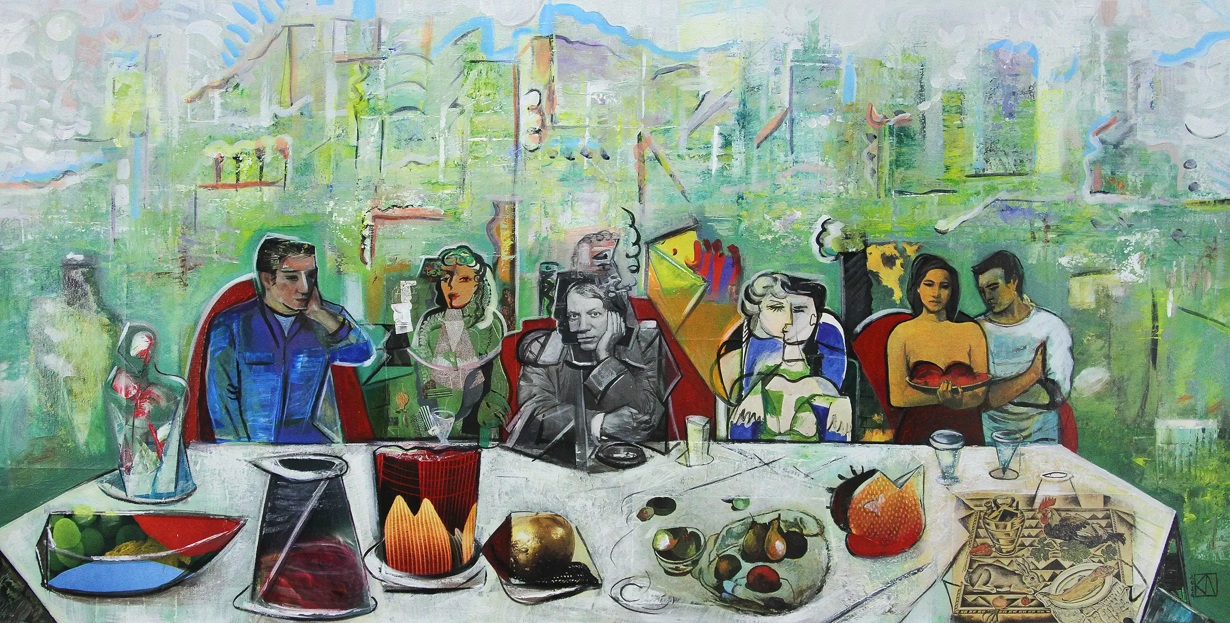 Unikat, modernes Gemälde, K. Namazi: "Drinking with Picasso I", Original