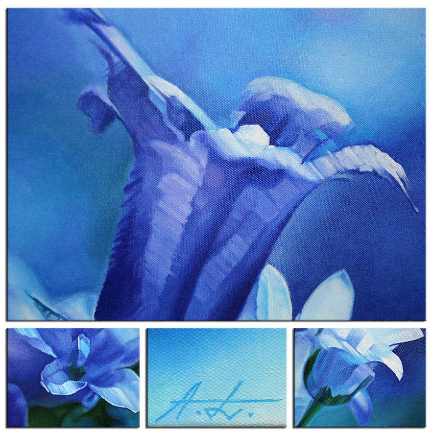 Ölmalerei, Andy Larrett: "Blaue Glockenblumen"