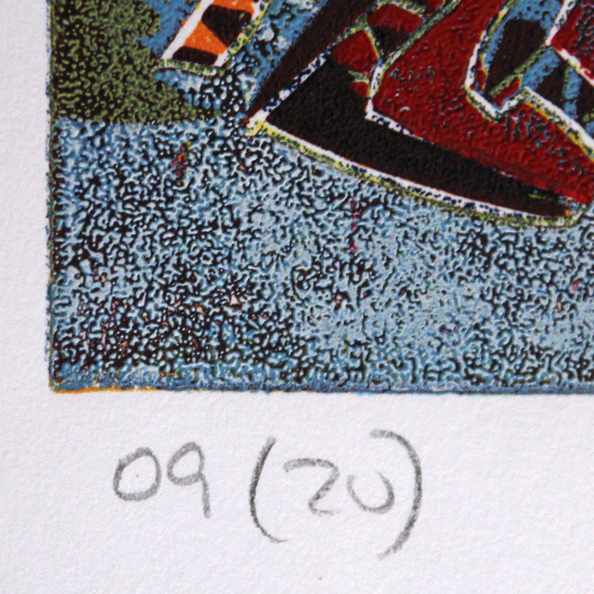 Grafik, mehrfarbiger Linoldruck von Frank-Ole Haake: "Kampf der Dämonen 09 (20)"